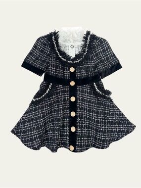 Petite Maison kids Girl's Orea Tweed Lace Trim Dress, Size 12M